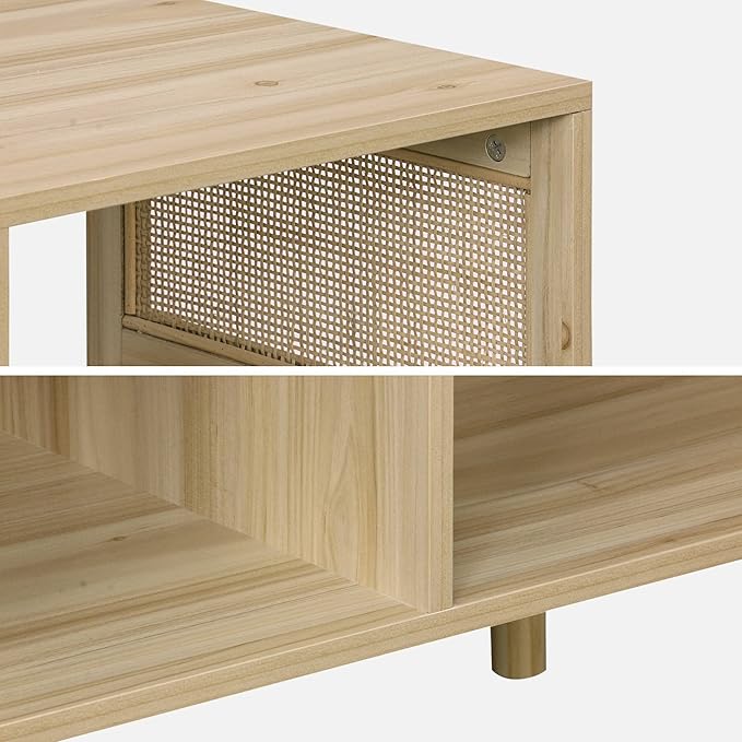 Table basse en bois et rotin