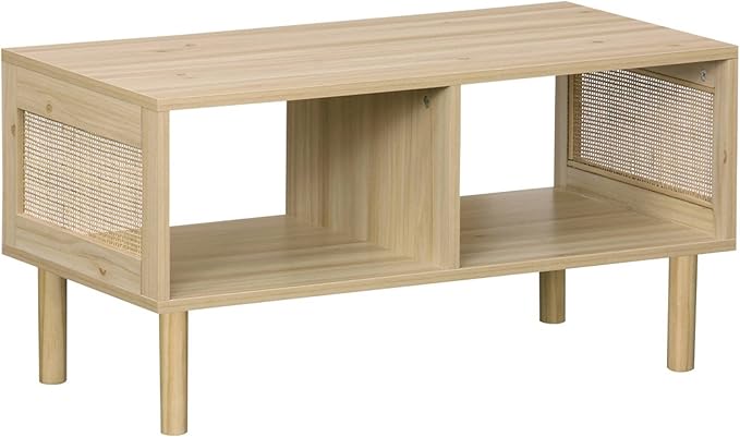 Table basse en bois et rotin