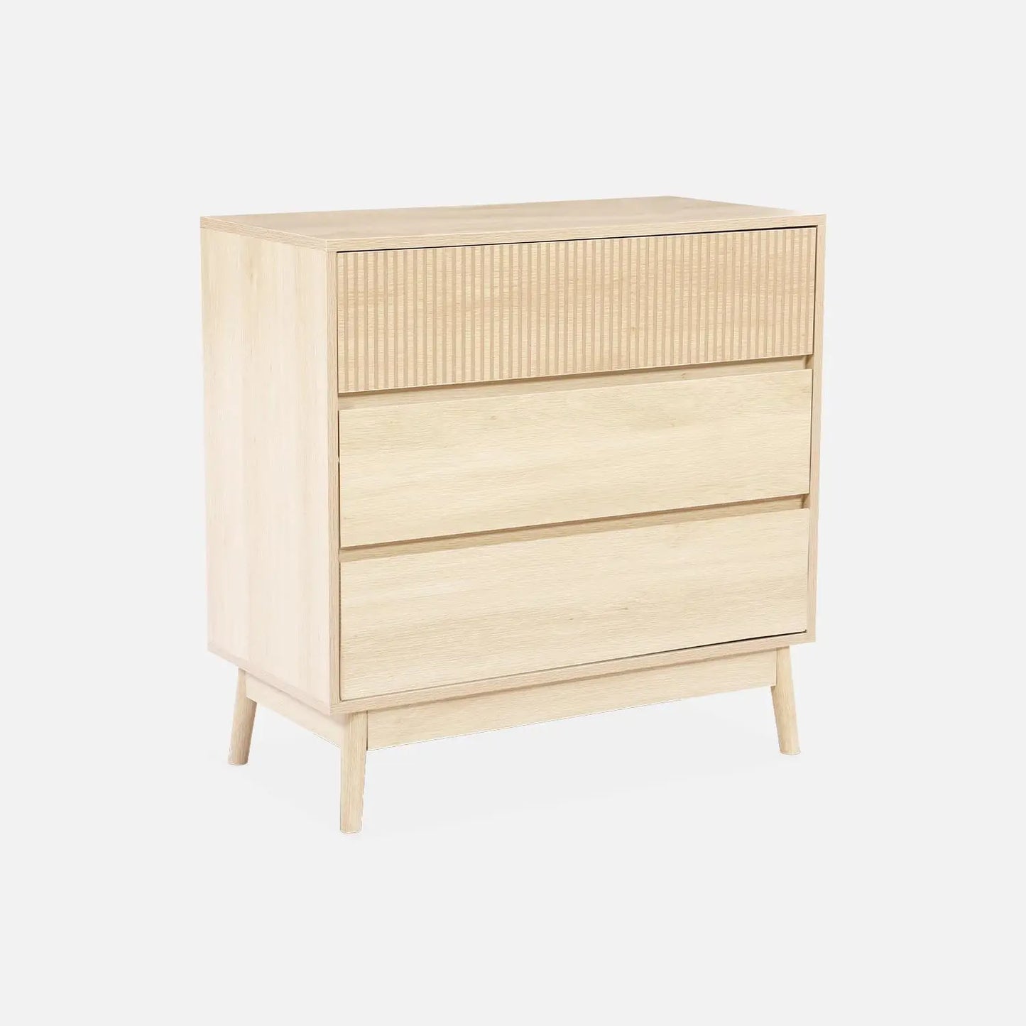 Commode en Bois Clair avec Tiroirs Rainurés