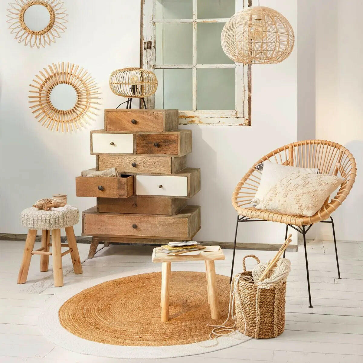 Miroir Soleil en Bois D58 cm - Alisdom