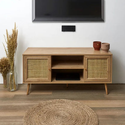 Buffet TV en Bois avec Portes en Rotin