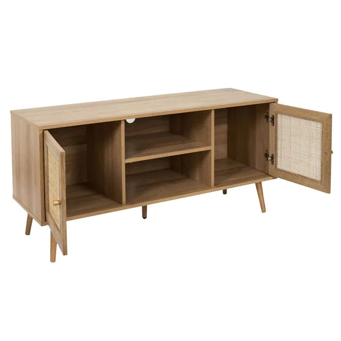 Buffet TV en Bois avec Portes en Rotin