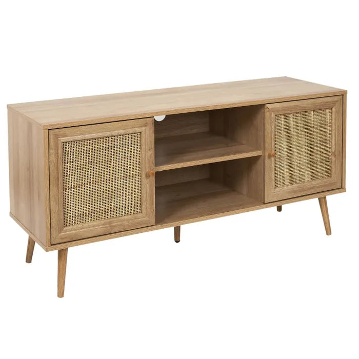 Buffet TV en Bois avec Portes en Rotin