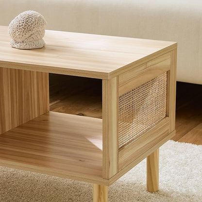 Table basse en bois et rotin
