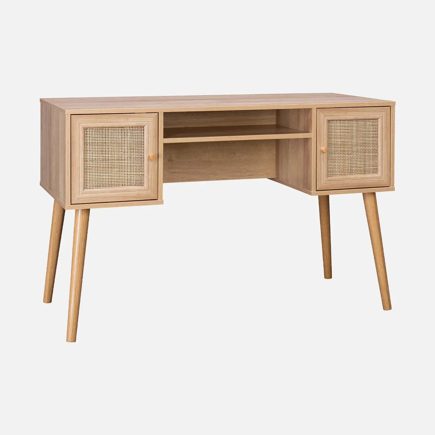 Bureau en Bois avec Portes en Rotin