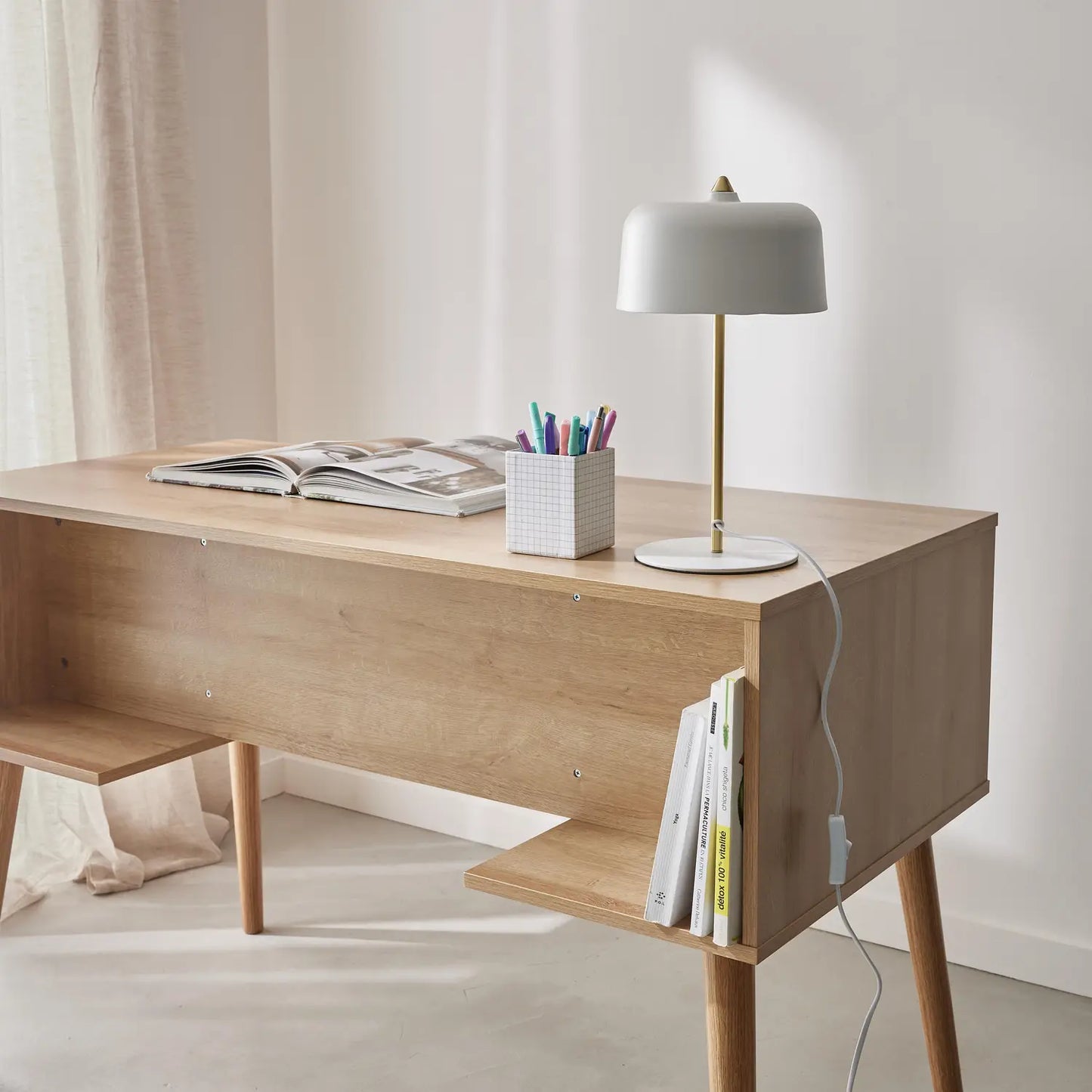 Bureau en Bois avec Portes en Rotin