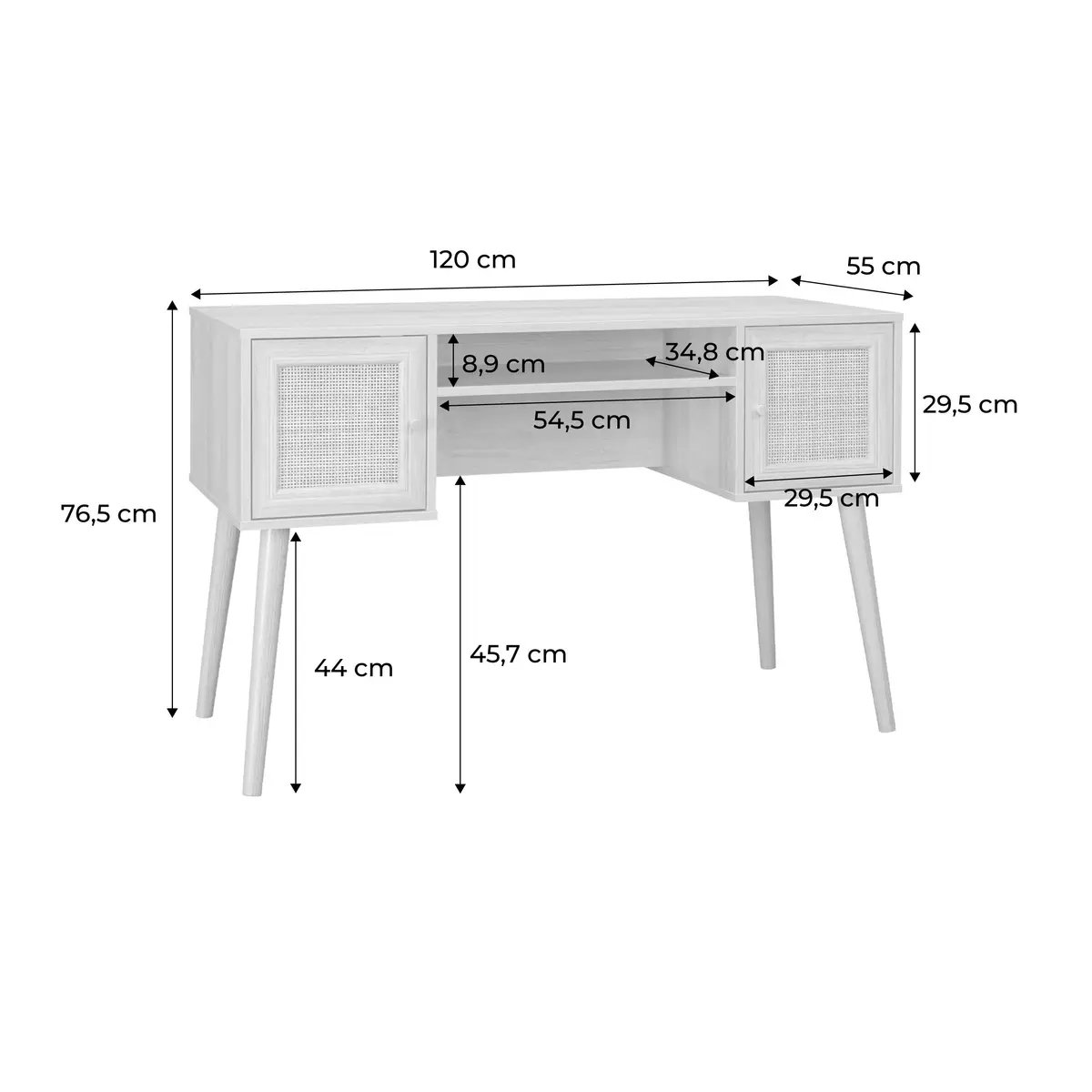 Bureau en Bois avec Portes en Rotin