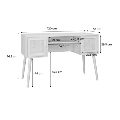 Bureau en Bois avec Portes en Rotin