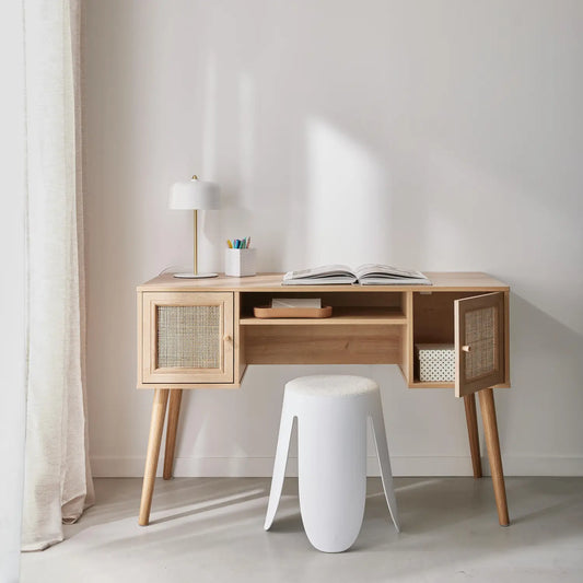 Bureau en Bois avec Portes en Rotin