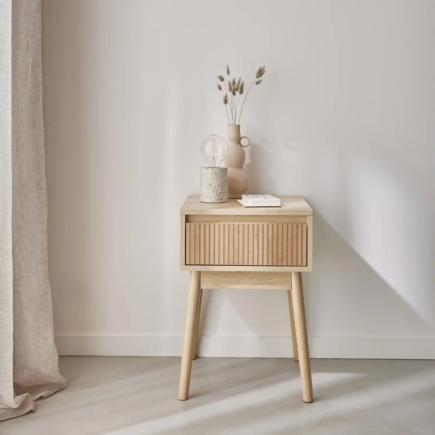 Table de Chevet en Bois avec Tiroir Rainuré