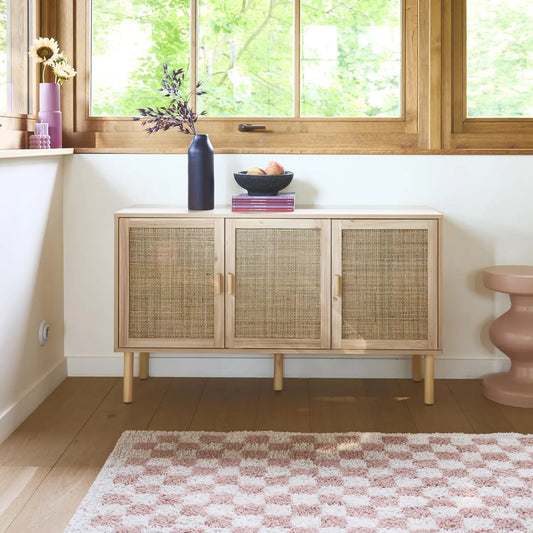 Buffet en Bois avec Portes en Rotin